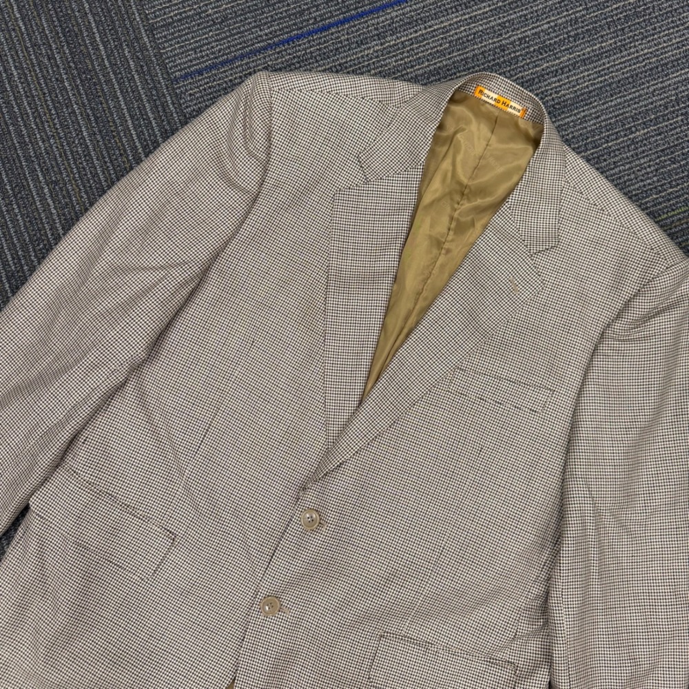 Richard Harris Houndstooth Blazer‎ Men's 46R Silk Wool Blend Vintage